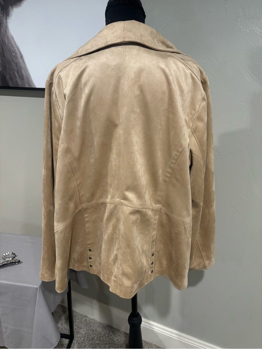 CJ Banks Taupe Suede-Look Jacket - Light Taupe - Picture 3 of 9